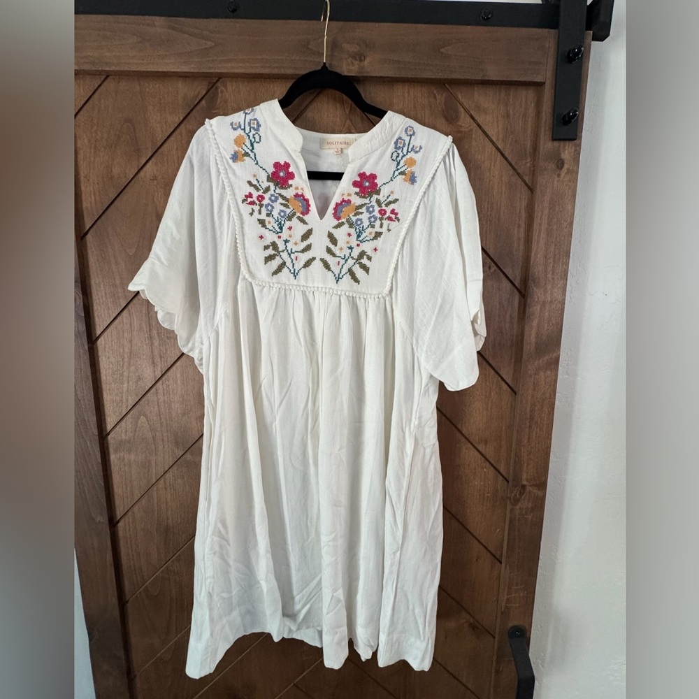 100% Cotton White Tunic Dress with Embroidery